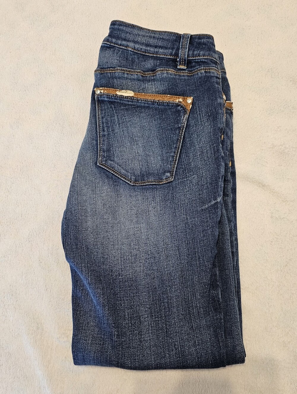 White House Black Market Skimmer Jeans Size 6 Ankle Zip Faux Leather Trim Guc